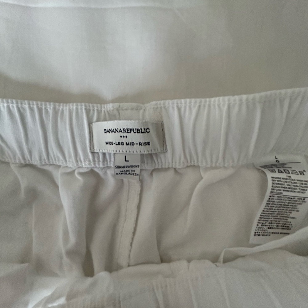 Banana Republic White Elastic-Waist Wide Leg Pants